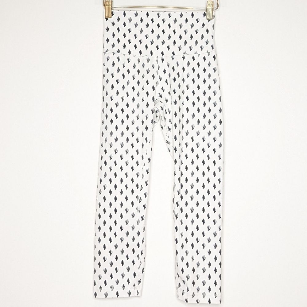 SLINKII Athletic Cactus Print White Leggings Crop